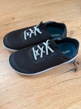 Olukai Men's Black Mesh Casual Lace-Up Sneakers